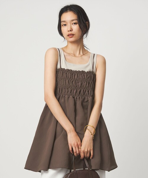 green label relaxing(グリーンレーベルリラクシング)の「シャーリング チュニック キャミソール(キャミソール・レディース・ホワイト/ダークブラウン/ブラック・FREE)」の5枚目の写真