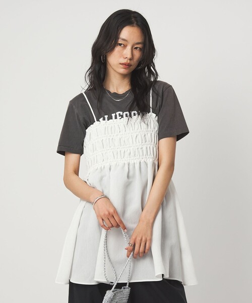 green label relaxing(グリーンレーベルリラクシング)の「シャーリング チュニック キャミソール(キャミソール・レディース・ホワイト/ダークブラウン/ブラック・FREE)」の9枚目の写真