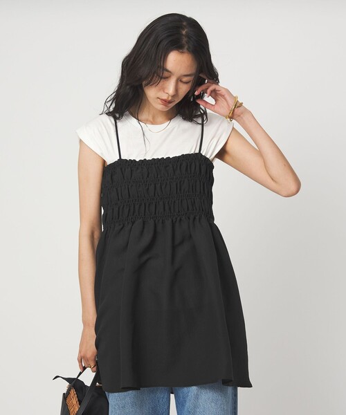 green label relaxing(グリーンレーベルリラクシング)の「シャーリング チュニック キャミソール(キャミソール・レディース・ホワイト/ダークブラウン/ブラック・FREE)」の14枚目の写真