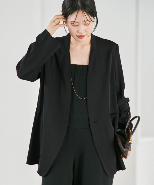 plage(プラージュ)の「《追加》Light nocollar ジャケット 2(ノーカラージャケット・レディース・アイボリー/ブラック・38/36)」の1枚目の写真