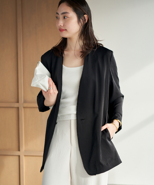 plage(プラージュ)の「《追加》Light nocollar ジャケット 2(ノーカラージャケット・レディース・アイボリー/ブラック・38/36)」の13枚目の写真