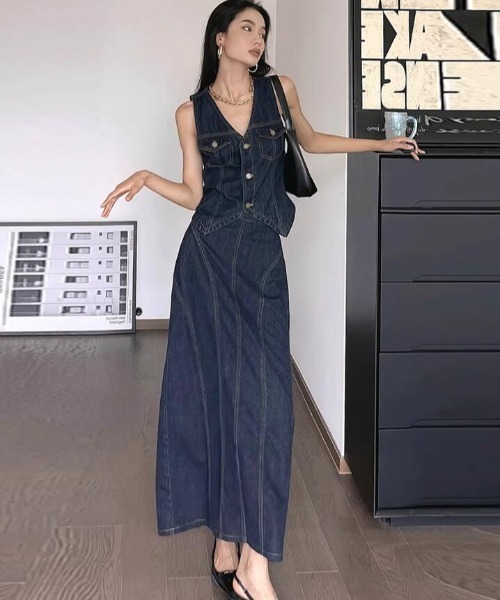 semplice(センプリチェ)の「セットアップ【韓国ファッション】(セットアップ・レディース・ブルー・S/M/L)」の2枚目の写真