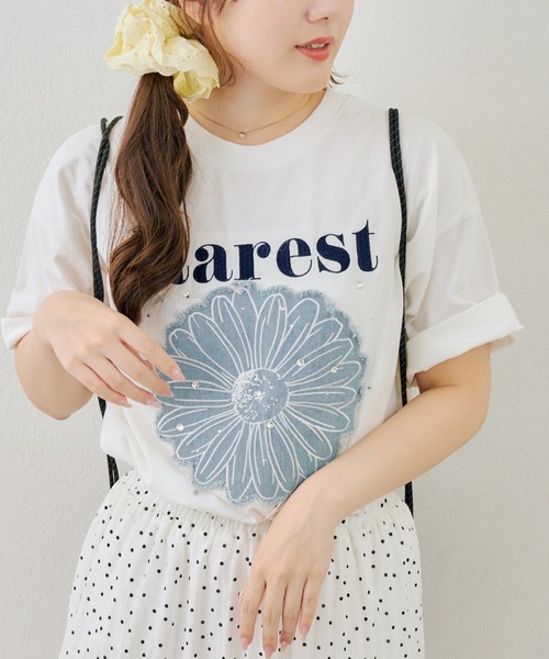 Another Branch olive des olive(アナザーブランチオリーブデオリーブ)の「お花×ラインストーンBIGTシャツ(Tシャツ/カットソー・レディース・ホワイト系その他/オフホワイト/スミクロ/ブラック系その他・FREE)」の20枚目の写真