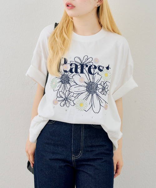 Another Branch olive des olive(アナザーブランチオリーブデオリーブ)の「お花×ラインストーンBIGTシャツ(Tシャツ/カットソー・レディース・ホワイト系その他/オフホワイト/スミクロ/ブラック系その他・FREE)」の8枚目の写真