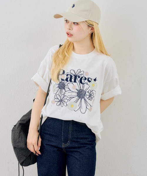 Another Branch olive des olive(アナザーブランチオリーブデオリーブ)の「お花×ラインストーンBIGTシャツ(Tシャツ/カットソー・レディース・ホワイト系その他/オフホワイト/スミクロ/ブラック系その他・FREE)」の10枚目の写真