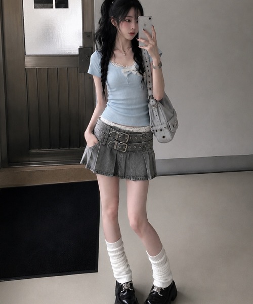 HALEY PESCA（ヘーリーペスカ）の「HALEY PESCA/レイヤード風ヘンリーネック　小花柄リブカットソー（Tシャツ/カットソー・レディース・ブルー/ピンク/ネイビー/アイボリー・SMALL/MEDIUM）」の10枚目の写真