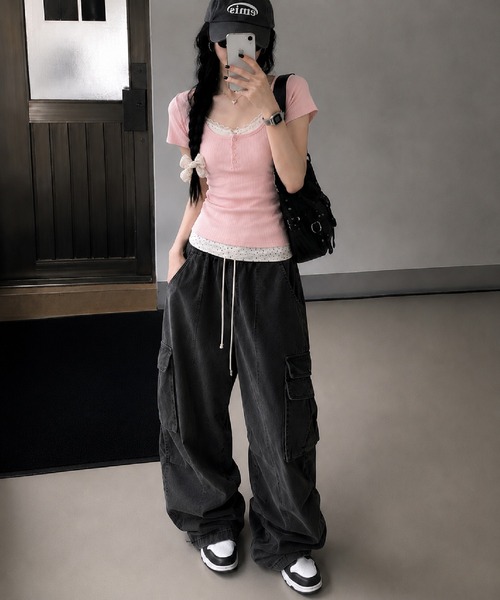 HALEY PESCA（ヘーリーペスカ）の「HALEY PESCA/レイヤード風ヘンリーネック　小花柄リブカットソー（Tシャツ/カットソー・レディース・ブルー/ピンク/ネイビー/アイボリー・SMALL/MEDIUM）」の16枚目の写真
