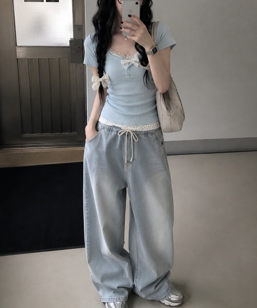 HALEY PESCA（ヘーリーペスカ）の「HALEY PESCA/レイヤード風ヘンリーネック　小花柄リブカットソー（Tシャツ/カットソー・レディース・ブルー/ピンク/ネイビー/アイボリー・SMALL/MEDIUM）」の18枚目の写真