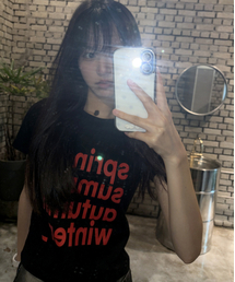 DTFフォーシーズンクールコットンウィメンズクロップ半袖Tシャツブラック