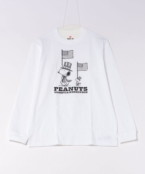 HANES(ヘインズ)の「Hanes/ヘインズ PEANUTS×BEEFY-T クルーネックロングスリーブTシャツ(プリント違い)(Tシャツ/カットソー・メンズ・ホワイト/ブラック・M/XL/L/S)」の9枚目の写真