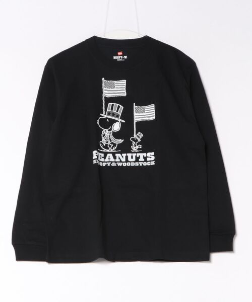 HANES(ヘインズ)の「Hanes/ヘインズ PEANUTS×BEEFY-T クルーネックロングスリーブTシャツ(プリント違い)(Tシャツ/カットソー・メンズ・ホワイト/ブラック・M/XL/L/S)」の10枚目の写真