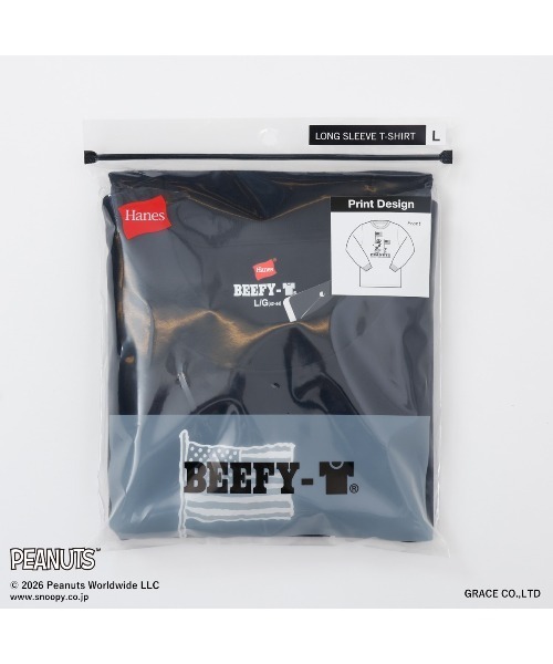 HANES(ヘインズ)の「Hanes/ヘインズ PEANUTS×BEEFY-T クルーネックロングスリーブTシャツ(プリント違い)(Tシャツ/カットソー・メンズ・ホワイト/ブラック・M/XL/L/S)」の11枚目の写真