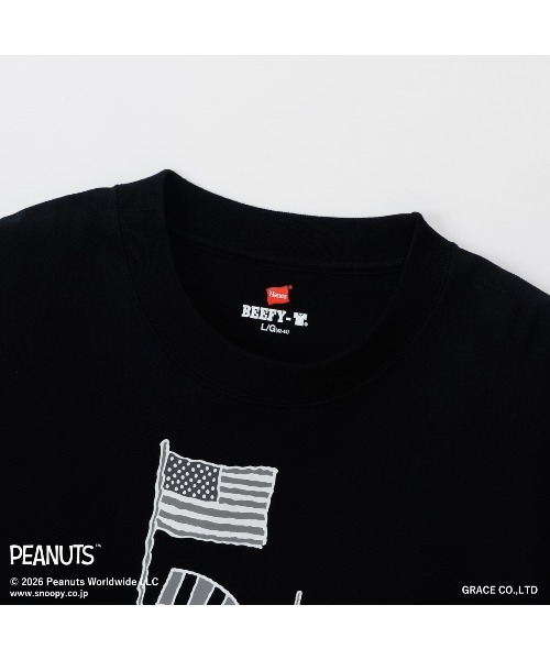 HANES(ヘインズ)の「Hanes/ヘインズ PEANUTS×BEEFY-T クルーネックロングスリーブTシャツ(プリント違い)(Tシャツ/カットソー・メンズ・ホワイト/ブラック・M/XL/L/S)」の12枚目の写真