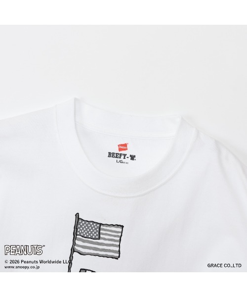 HANES(ヘインズ)の「Hanes/ヘインズ PEANUTS×BEEFY-T クルーネックロングスリーブTシャツ(プリント違い)(Tシャツ/カットソー・メンズ・ホワイト/ブラック・M/XL/L/S)」の5枚目の写真