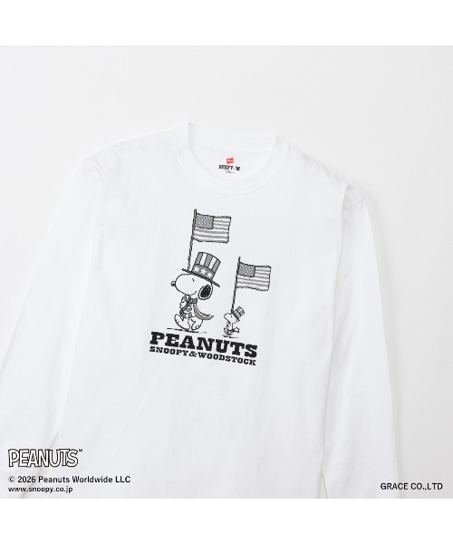 HANES(ヘインズ)の「Hanes/ヘインズ PEANUTS×BEEFY-T クルーネックロングスリーブTシャツ(プリント違い)(Tシャツ/カットソー・メンズ・ホワイト/ブラック・M/XL/L/S)」の6枚目の写真