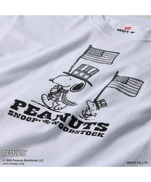 HANES(ヘインズ)の「Hanes/ヘインズ PEANUTS×BEEFY-T クルーネックロングスリーブTシャツ(プリント違い)(Tシャツ/カットソー・メンズ・ホワイト/ブラック・M/XL/L/S)」の7枚目の写真