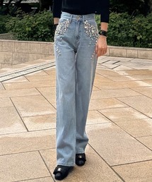 手刺繍クリアビジューデニム