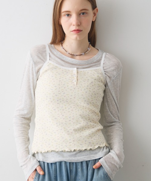 Crisp（クリスプ）の「flower henley cami / フラワーヘンリーキャミ（キャミソール・レディース・ホワイト/アイボリー・FREE）」の12枚目の写真
