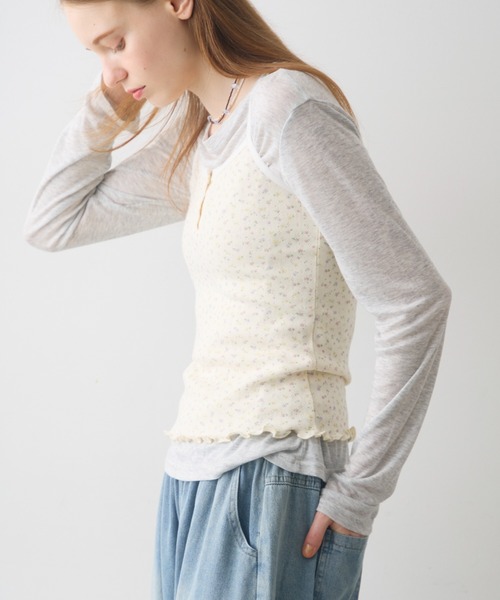 Crisp（クリスプ）の「flower henley cami / フラワーヘンリーキャミ（キャミソール・レディース・ホワイト/アイボリー・FREE）」の14枚目の写真