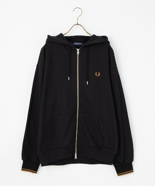 FRED PERRY（フレッドペリー）の「【WEB先行予約】[FRED PERRY/フレッドペリー] 別注 フードロゴ刺繍 スウェットジップパーカー（パーカー・レディース・ブラック/キャメル・L/M/S/XL）」の11枚目の写真