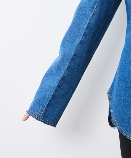 CHIC STYLE(シックスタイル)の「綿100%ノーカラーデニムシャツ<大きいサイズ有>シックスタイル(シャツ/ブラウス・レディース・ブルー系・5L/4L/3L/LL/L/M)」の8枚目の写真