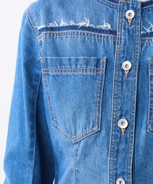 CHIC STYLE(シックスタイル)の「綿100%ノーカラーデニムシャツ<大きいサイズ有>シックスタイル(シャツ/ブラウス・レディース・ブルー系・5L/4L/3L/LL/L/M)」の9枚目の写真