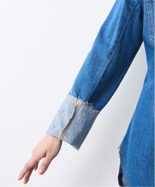 CHIC STYLE(シックスタイル)の「綿100%ノーカラーデニムシャツ<大きいサイズ有>シックスタイル(シャツ/ブラウス・レディース・ブルー系・5L/4L/3L/LL/L/M)」の14枚目の写真