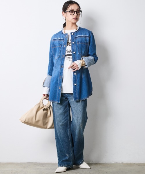 CHIC STYLE(シックスタイル)の「綿100%ノーカラーデニムシャツ<大きいサイズ有>シックスタイル(シャツ/ブラウス・レディース・ブルー系・5L/4L/3L/LL/L/M)」の17枚目の写真