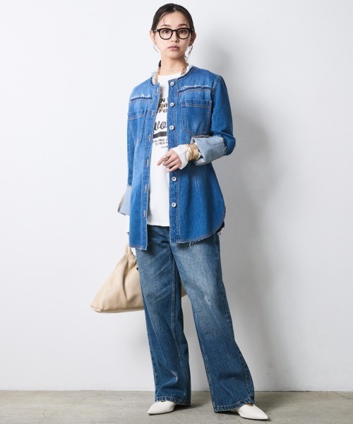 CHIC STYLE(シックスタイル)の「綿100%ノーカラーデニムシャツ<大きいサイズ有>シックスタイル(シャツ/ブラウス・レディース・ブルー系・5L/4L/3L/LL/L/M)」の18枚目の写真