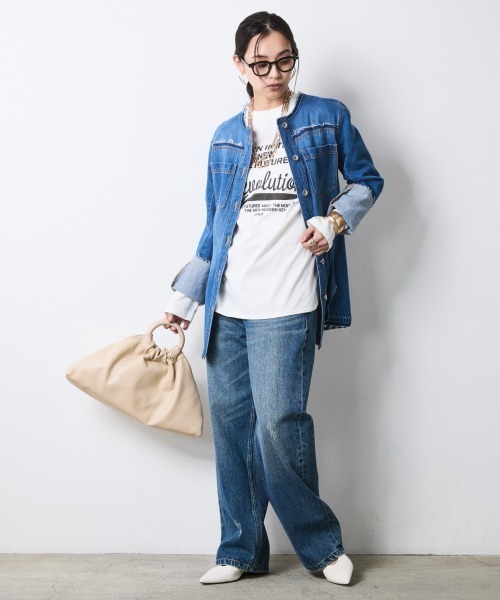 CHIC STYLE(シックスタイル)の「綿100%ノーカラーデニムシャツ<大きいサイズ有>シックスタイル(シャツ/ブラウス・レディース・ブルー系・5L/4L/3L/LL/L/M)」の19枚目の写真