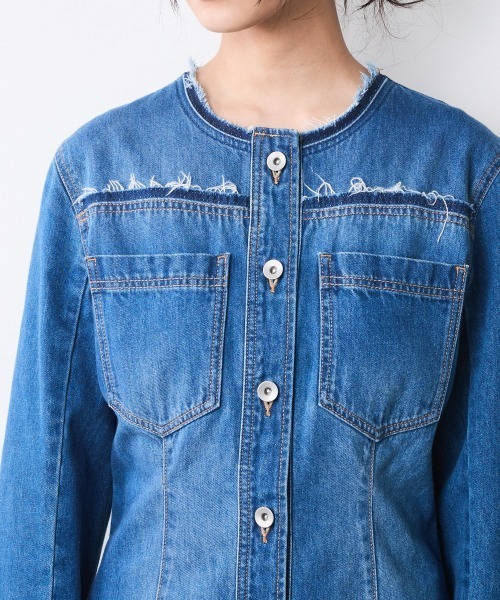 CHIC STYLE(シックスタイル)の「綿100%ノーカラーデニムシャツ<大きいサイズ有>シックスタイル(シャツ/ブラウス・レディース・ブルー系・5L/4L/3L/LL/L/M)」の16枚目の写真