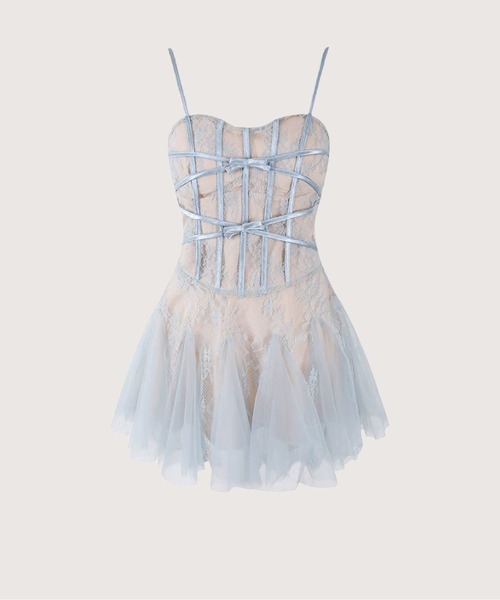 LA POMME petit(ラポミ・プチ)の「Ballet Ribbon Lace Flare Cami Dress(ワンピース・レディース・ブルー・SMALL/MEDIUM/LARGE)」の1枚目の写真