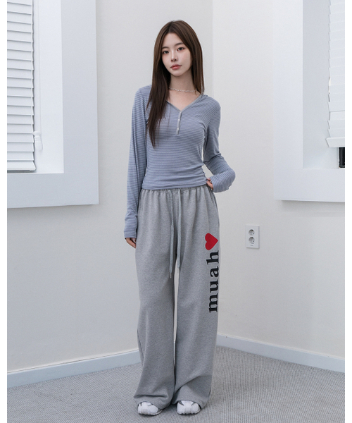 muahmuah（ムーアムーア）の「ハートポイントワイドバンディングパンツ[グレー]（スウェットパンツ・レディース・グレー・FREE）」の3枚目の写真