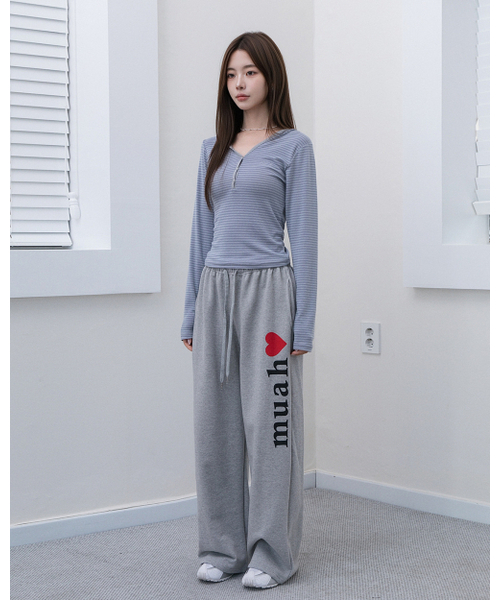 muahmuah（ムーアムーア）の「ハートポイントワイドバンディングパンツ[グレー]（スウェットパンツ・レディース・グレー・FREE）」の4枚目の写真