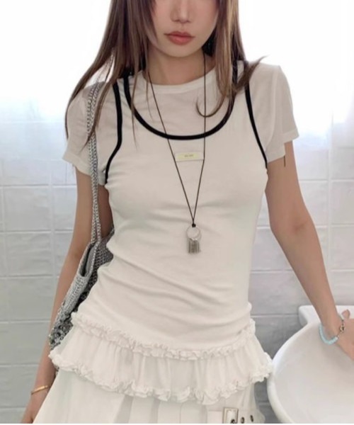 MASHIRO(マシロ)の「【MASHIRO】レイヤードタンクトップTシャツ YOUARE TeeTankTop(MA/EK164)(Tシャツ/カットソー・レディース・ホワイト・FREE)」の1枚目の写真
