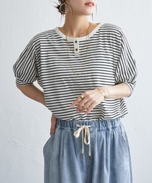 【接触冷感】ヘンリーネック袖タックドルマンプルオーバー