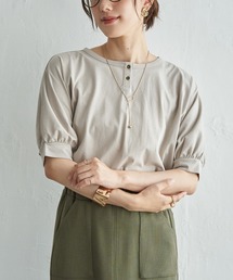 【接触冷感】ヘンリーネック袖タックドルマンプルオーバー