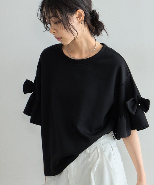 &. NOSTALGIA(アンドドットノスタルジア)の「袖リボンプルオーバー(Tシャツ/カットソー・レディース・ホワイト/ブラック・M)」の9枚目の写真