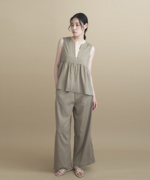 cloenc(クロエンス)の「【ひんやり/マシンウォッシュ】ストライプイージーパンツ セットアップ対応(その他パンツ・レディース・ベージュ系その他6/カーキ系2/ライトグレー系2・02/01)」の4枚目の写真