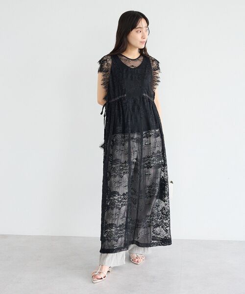 CRAFT STANDARD BOUTIQUE(クラフトスタンダードブティック)の「ウエストドロストレースレイヤードワンピース(ワンピース・レディース・ブラック/ホワイト・FREE)」の20枚目の写真