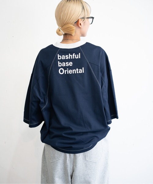 bashful base Oriental（バッシュフルベースオリエンタル）の「【bbO】バックロゴリンガーT（Tシャツ/カットソー・メンズ・ライトグレー/アイボリー/グリーン/ネイビー・LARGE/MEDIUM）」の4枚目の写真
