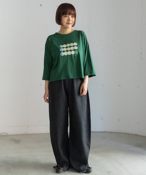 POU DOU DOU(プードゥドゥ)の「ドットボーダープリントトップス(Tシャツ/カットソー・レディース・ネイビー/オフホワイト/グリーン・3)」の18枚目の写真