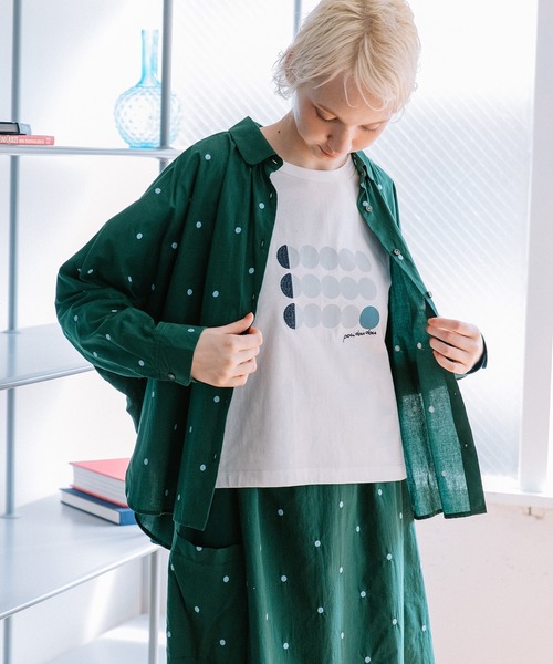 POU DOU DOU(プードゥドゥ)の「ドットボーダープリントトップス(Tシャツ/カットソー・レディース・ネイビー/オフホワイト/グリーン・3)」の4枚目の写真