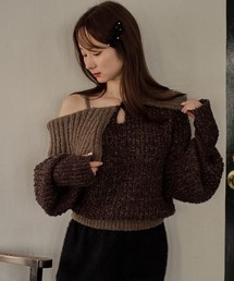 bicolor one shoulder knit / バイカラーワンショルダーニット