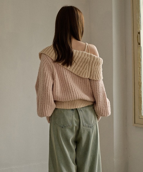 mideal(マイディール)の「bicolor one shoulder knit / バイカラーワンショルダーニット(ニット/セーター・レディース・ライトグリーン/ピンク/ブラウン・FREE)」の6枚目の写真