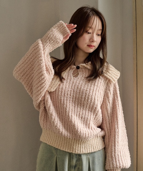 mideal(マイディール)の「bicolor one shoulder knit / バイカラーワンショルダーニット(ニット/セーター・レディース・ライトグリーン/ピンク/ブラウン・FREE)」の8枚目の写真
