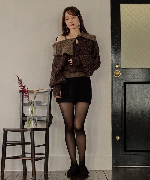 mideal(マイディール)の「bicolor one shoulder knit / バイカラーワンショルダーニット(ニット/セーター・レディース・ライトグリーン/ピンク/ブラウン・FREE)」の15枚目の写真