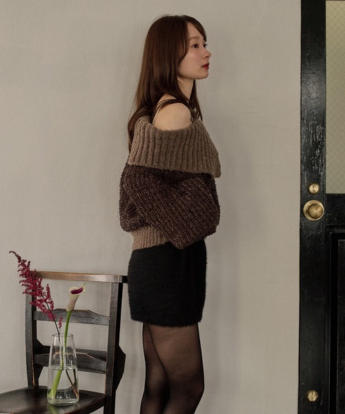 mideal(マイディール)の「bicolor one shoulder knit / バイカラーワンショルダーニット(ニット/セーター・レディース・ライトグリーン/ピンク/ブラウン・FREE)」の12枚目の写真