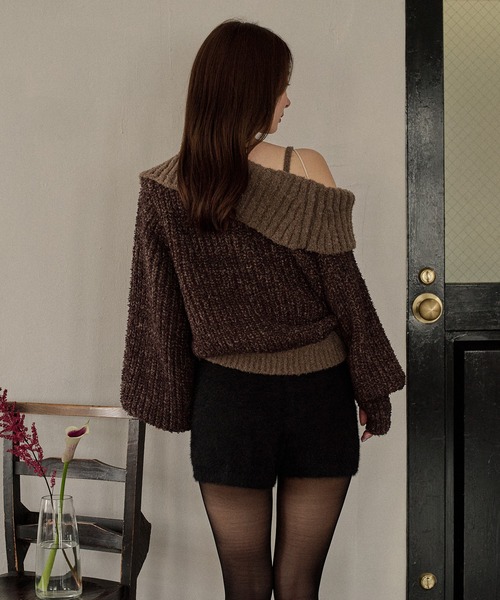 mideal(マイディール)の「bicolor one shoulder knit / バイカラーワンショルダーニット(ニット/セーター・レディース・ライトグリーン/ピンク/ブラウン・FREE)」の13枚目の写真