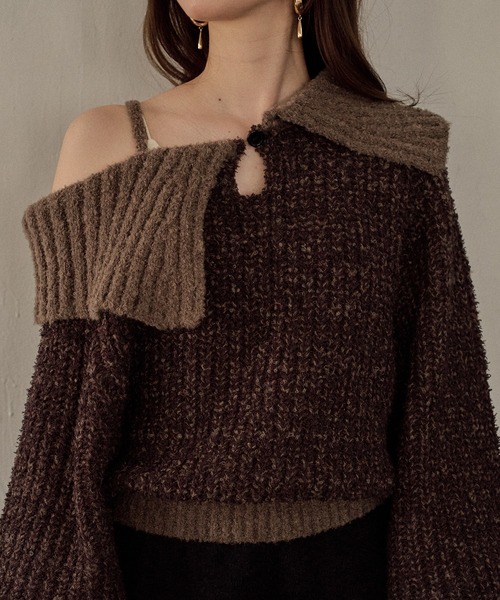 mideal(マイディール)の「bicolor one shoulder knit / バイカラーワンショルダーニット(ニット/セーター・レディース・ライトグリーン/ピンク/ブラウン・FREE)」の18枚目の写真